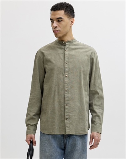 Jack & Jones - JJESummer Linen Blend Band Skjorte - Dusty Olive 